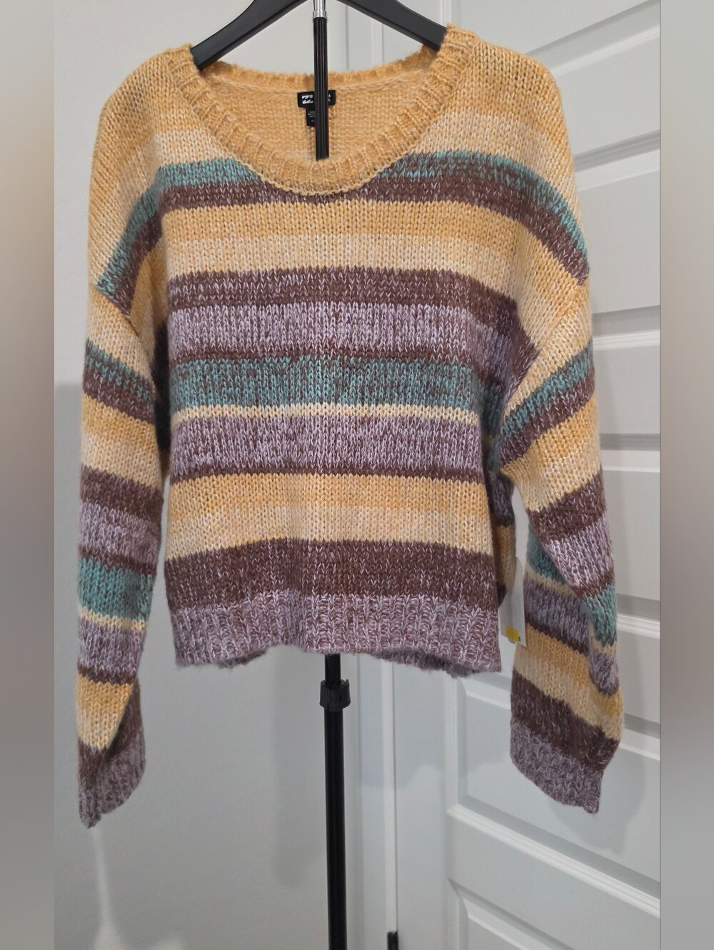 Billabong Oversized Striped Chunky Knit Sweater Multi Boho Women's XL NWT